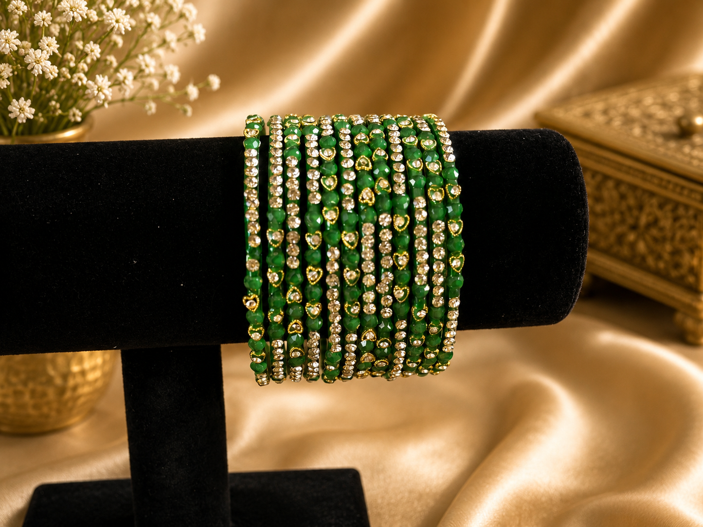 Green stonework bangles